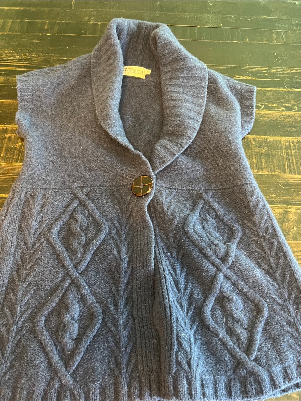 fisherman out of ireland wool/cashmere cable vest dark blue women’s M